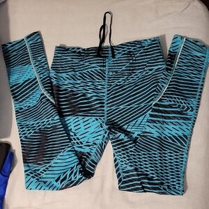 Xersion Turquoise and Black Striped Leggings